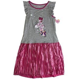 Jojo Siwa Gray Pink Dress‎ Sneakers Yorkie BOW Pleated Sparkle Sz XL 14/16 NEW